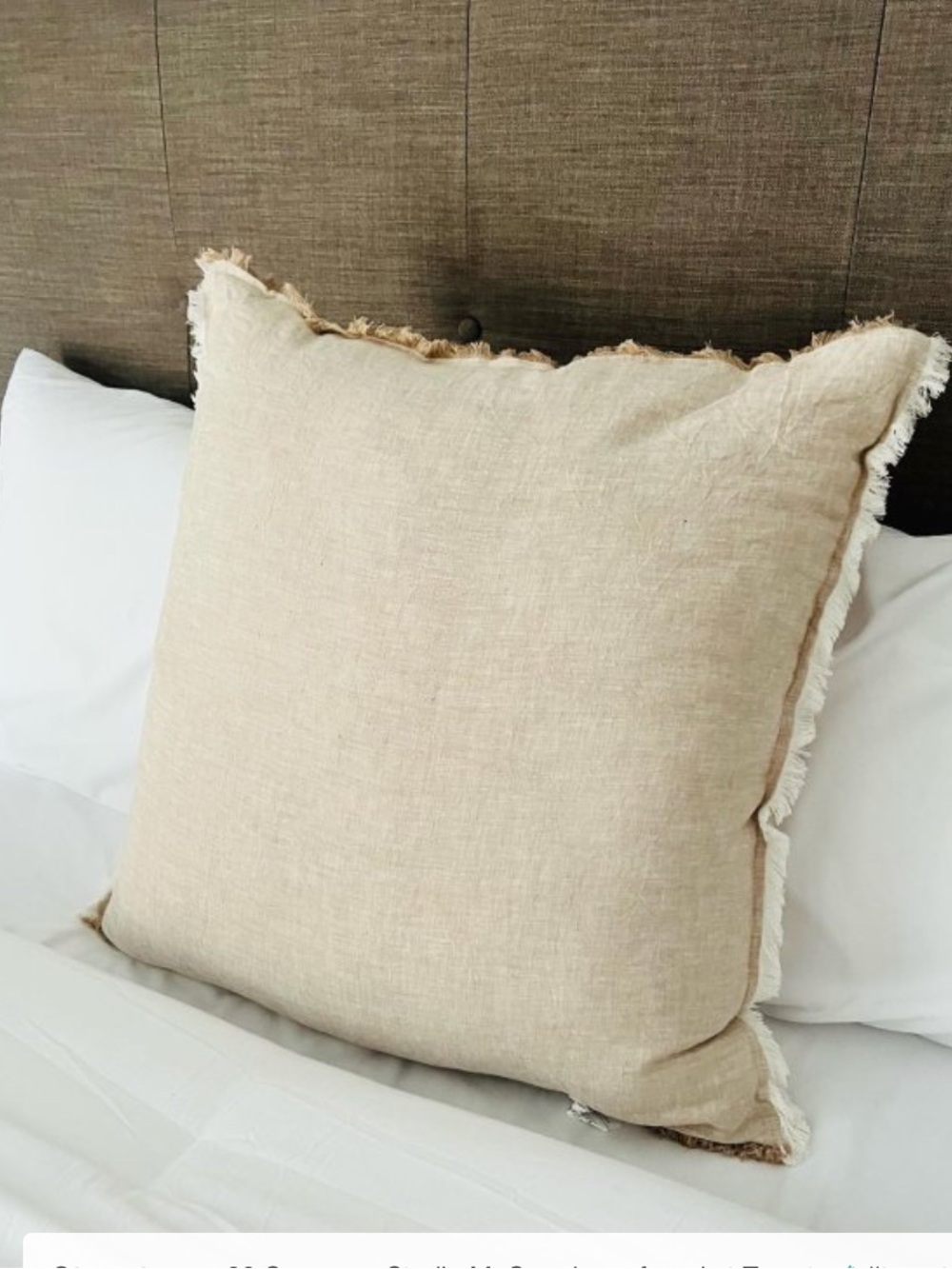 Reversible Linen Square Throw Pillow with Frayed Edges Neutral